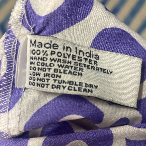 Buckhead Betties Silky Shift Dress Size L Purple White Design Bell Sleeve Roomy - Picture 12 of 12